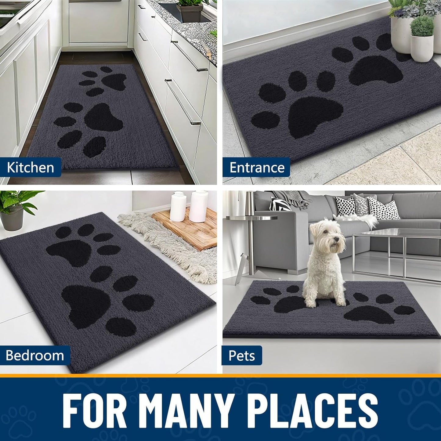 Smiry Dog Door Mat for Muddy Paws, Absorbs Moisture and Dirt, Low-Profile Entryway Mat with Non-Slip Backing, Entry Indoor Outdoor Doormat for Inside Floor (30x20 Inches, Grey, Striped)