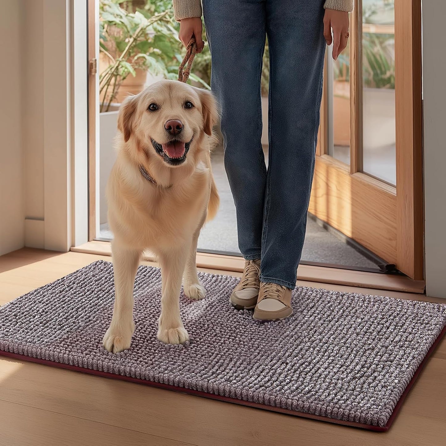 EHEYCIGA Super Absorbent Dog Door Mat for Muddy Paws 30x20 Inch Indoor, Front Doormat Outside Entrance, Quick Dry Chenille Washable Dog Crate Bed, Non-Slip Pet Rug Mud Mat Outdoor Entryway, Grey