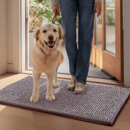 EHEYCIGA Super Absorbent Dog Door Mat for Muddy Paws 30x20 Inch Indoor, Front Doormat Outside Entrance, Quick Dry Chenille Washable Dog Crate Bed, Non-Slip Pet Rug Mud Mat Outdoor Entryway, Grey