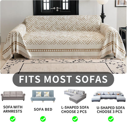HAOMAIJIA Non Slip Couch Cover Sofa Covers for 3 Cushion Couch Washable sectional Couch Covers for Dogs pet Furniture Protector Couch Cover Blanket for Living Room (Off White, 91"x134")