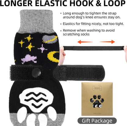 PUPTECK Anti Slip Dog Socks with Double Grippers for Hardwood Floors, Shoes for Hot/Cold Pavement, Boots & Paws Protectors to Prevent Licking, Traction Booties for Senior Small Large Dogs