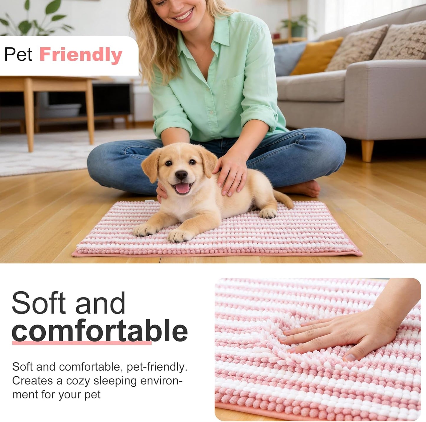 pobopobo Dog Door Mat for Muddy Paws - Absorbent & Washable Chenille Rug, Non-Slip Dirt Trapper for Indoor Outdoor Entryway, Quick Dry Pet Mat for Muddy Dogs (Striped Gray-Blue&White, 24" x 16")