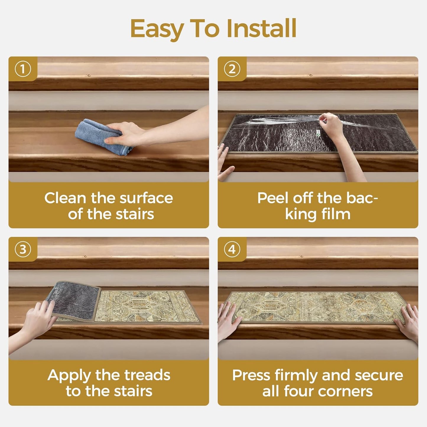 sarben Non Slip Stair Treads for Wooden Steps 15PCS - 8"x30" Indoor Safety Carpet, Edging Mats with TPE Adhesive Backing, Pet and Elderly Friendly Stair Rugs (Taupe) - Colors B