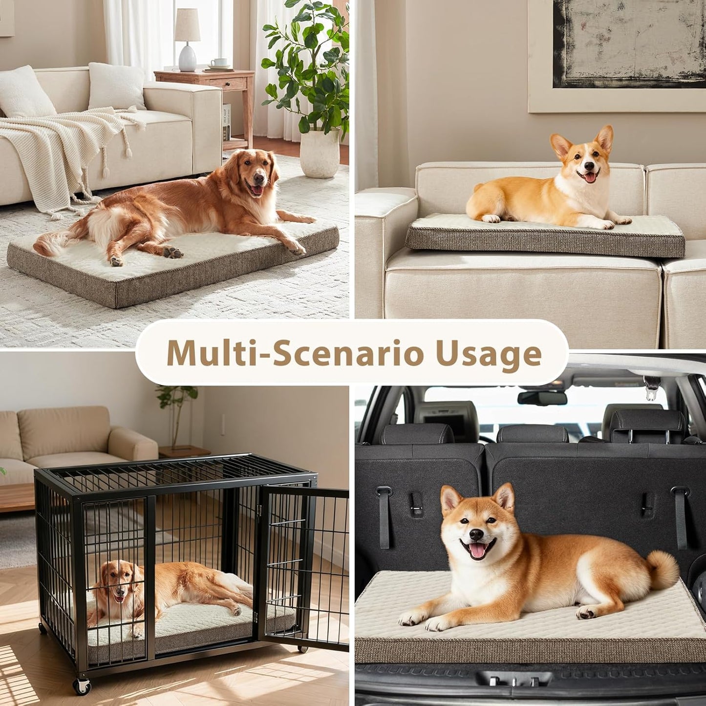 JOEJOY XL Dog Beds Large Sized Dog, Orthopedic Big Dogs Crate Bed with Washable Removable Cover, Extra Thick Egg-Crate Memory Foam Pet Beds up to 80 lbs, Grey, 41"x27"