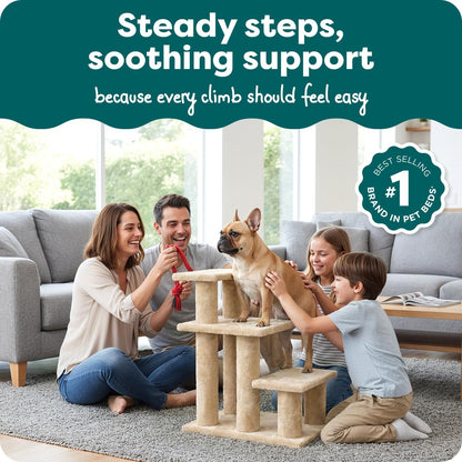 Furhaven Steady Paws Multi-Step Pet Stairs for High Beds & Sofas - Cream, 3-Step