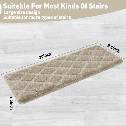 PURE ERA Bullnose Carpet Stair Treads Set Tape Free Non-Slip Indoor Stair Protectors Pet Friendly Rugs Covers Soft Skid Resistant Washable Reusable 9.5" x 30"(14 Pieces,Cream Gray)