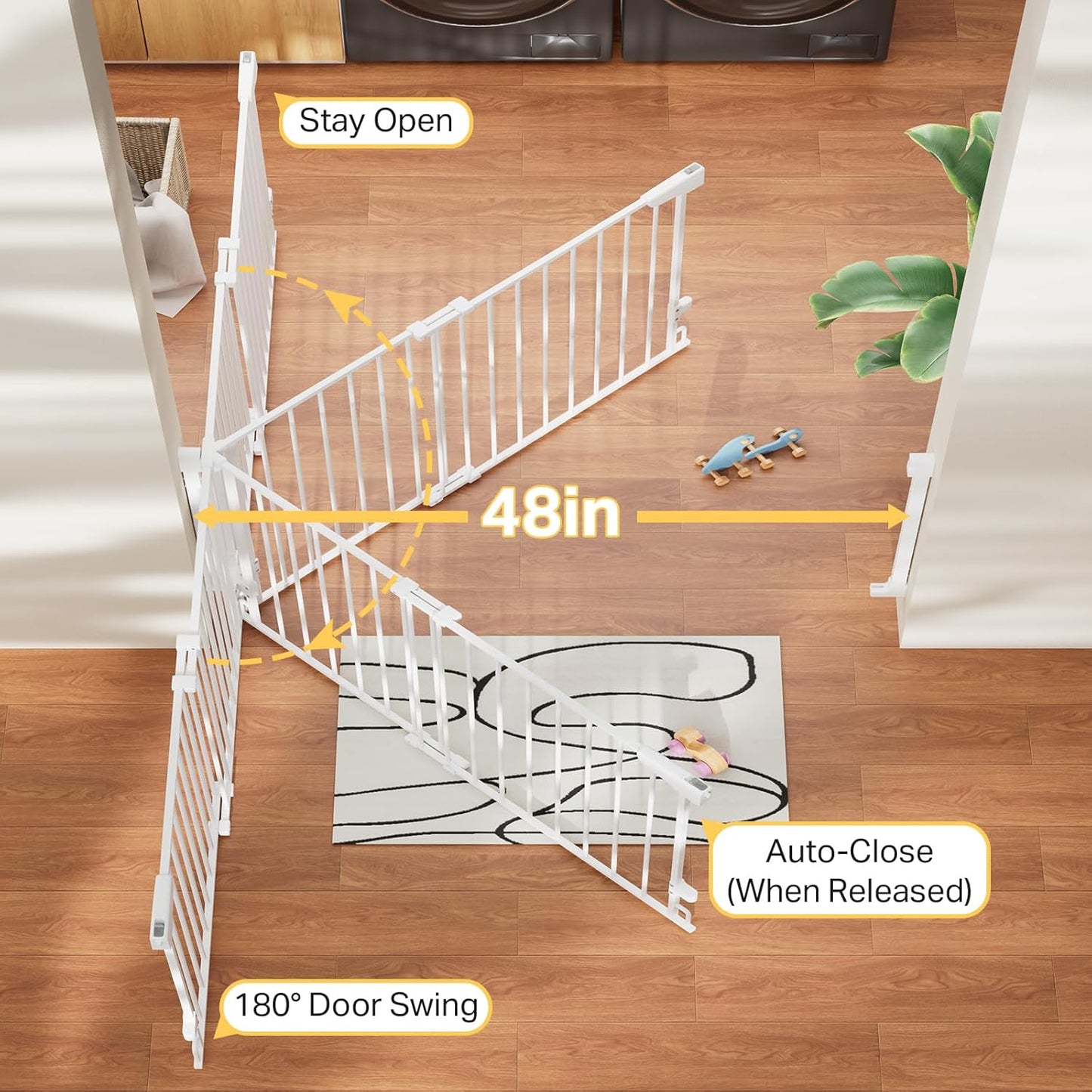 Cumbor 29.2–43" Baby Gate for Stairs, Hardware Mounted (Drill Required), Expandable No Bottom Bar Dog Gate, Auto Close Extra Wide Walk Thru, Pet & Toddler Proof Gate, Top & Bottom of Stairways(Black)