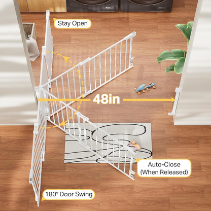 Cumbor 29.2–43" Baby Gate for Stairs, Hardware Mounted (Drill Required), Expandable No Bottom Bar Dog Gate, Auto Close Extra Wide Walk Thru, Pet & Toddler Proof Gate, Top & Bottom of Stairways(Black)