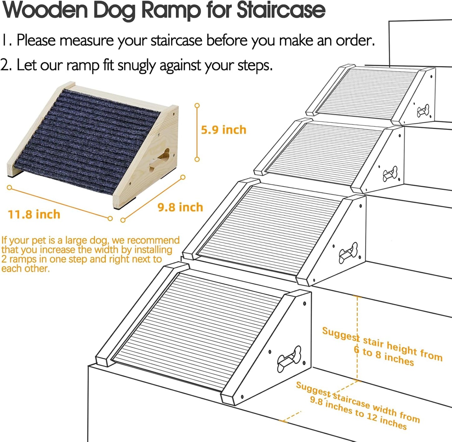 4 Pack Wooden Dog Ramp for Stairs Suits for Small Medium Large Dogs Cats, Pet Steps for Staircase Ramp for Dogs Cats, Need Installation(Gray, S: 11.8 * 9.8 * 5.9 inches)