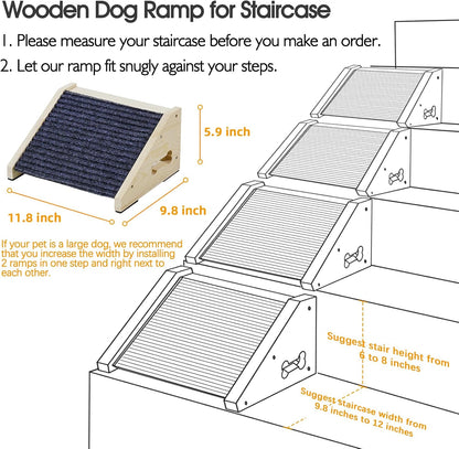 4 Pack Wooden Dog Ramp for Stairs Suits for Small Medium Large Dogs Cats, Pet Steps for Staircase Ramp for Dogs Cats, Need Installation(Gray, S: 11.8 * 9.8 * 5.9 inches)