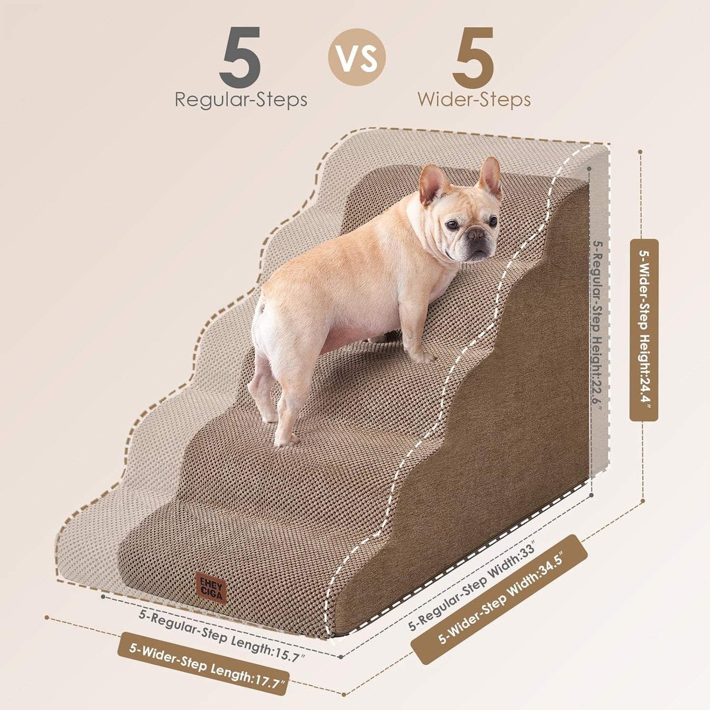 EHEYCIGA Curved Dog Stairs Ramp for High Beds 19.7" H, 4-Step Dog Steps for Small Dogs and Cats, Pet Stairs for High Bed Climbing, Non-Slip Balanced Pet Step Indoor, Grey