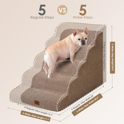 EHEYCIGA Curved Dog Stairs Ramp for High Beds 19.7" H, 4-Step Dog Steps for Small Dogs and Cats, Pet Stairs for High Bed Climbing, Non-Slip Balanced Pet Step Indoor, Grey