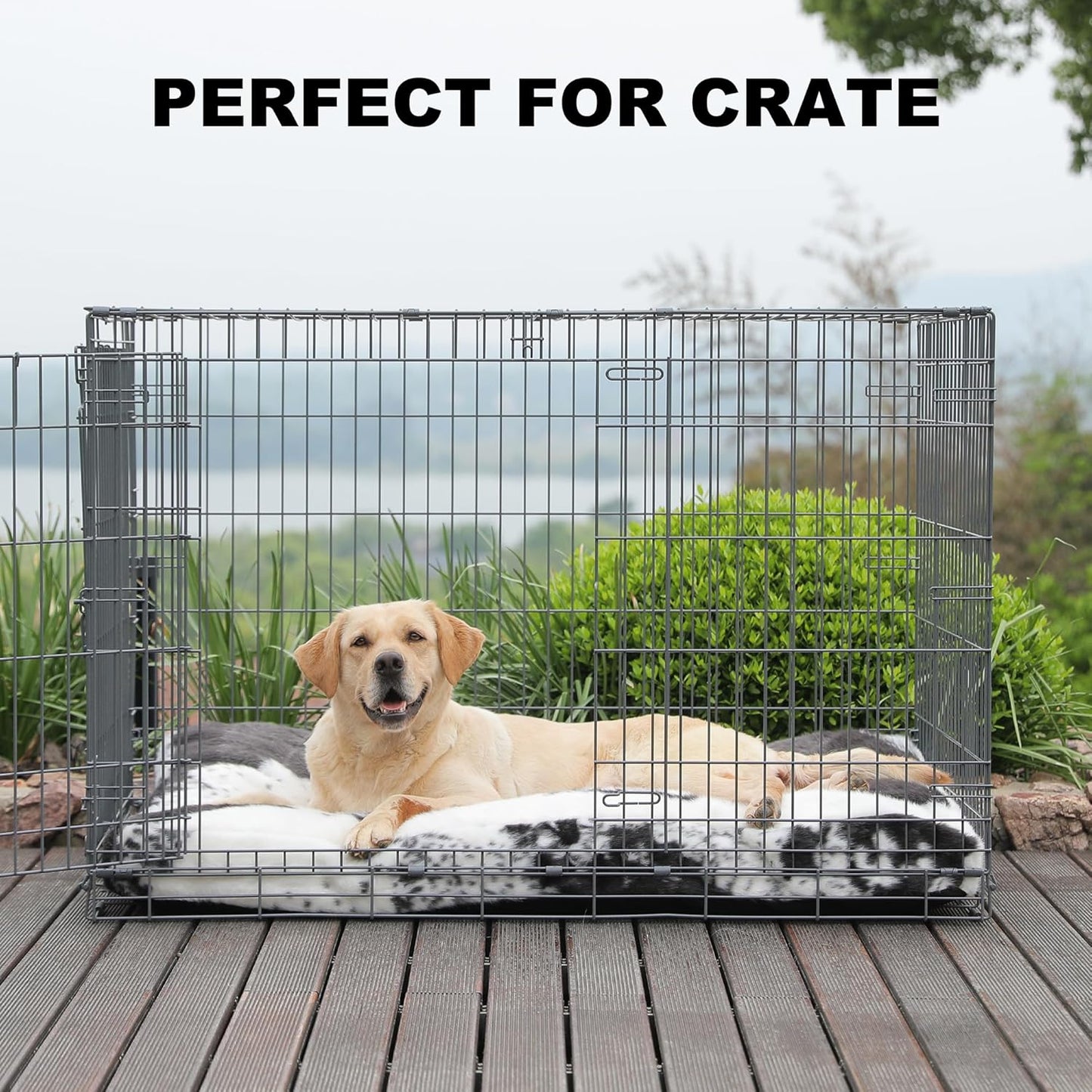 Bedfolks Waterproof Dog Crate Bed, Plush With Removable Washable Cover, Faux Fur Crate Pad for Medium Dogs, Fluffy Kennel 29"x21", Dark Grey