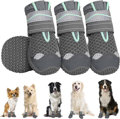SlowTon Dog Shoes for Large Small Medium Dogs - Breathable Dog Boots for Summer Hot Pavement, Paw Protector for Outdoor Walking Winter Snow, Anti-Slip Rubber Dog Booties for Hardwood Floor (Green, 6)
