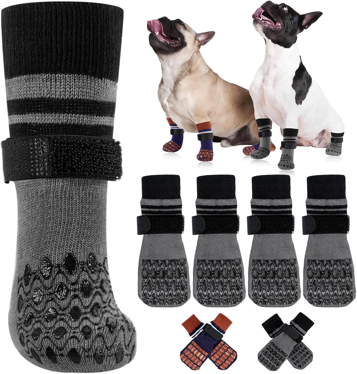 Kuoser Non Slip Dog Socks for Hardwood Floors, 4Pack Anti-Slip Dog Grippy Socks to Prevent Licking Paws, Dogs Booties Paw Protectors with Double-Sided Traction for Small Medium Large Senior Dogs, XS