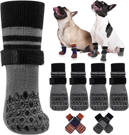 Kuoser Non Slip Dog Socks for Hardwood Floors, 4Pack Anti-Slip Dog Grippy Socks to Prevent Licking Paws, Dogs Booties Paw Protectors with Double-Sided Traction for Small Medium Large Senior Dogs, XS