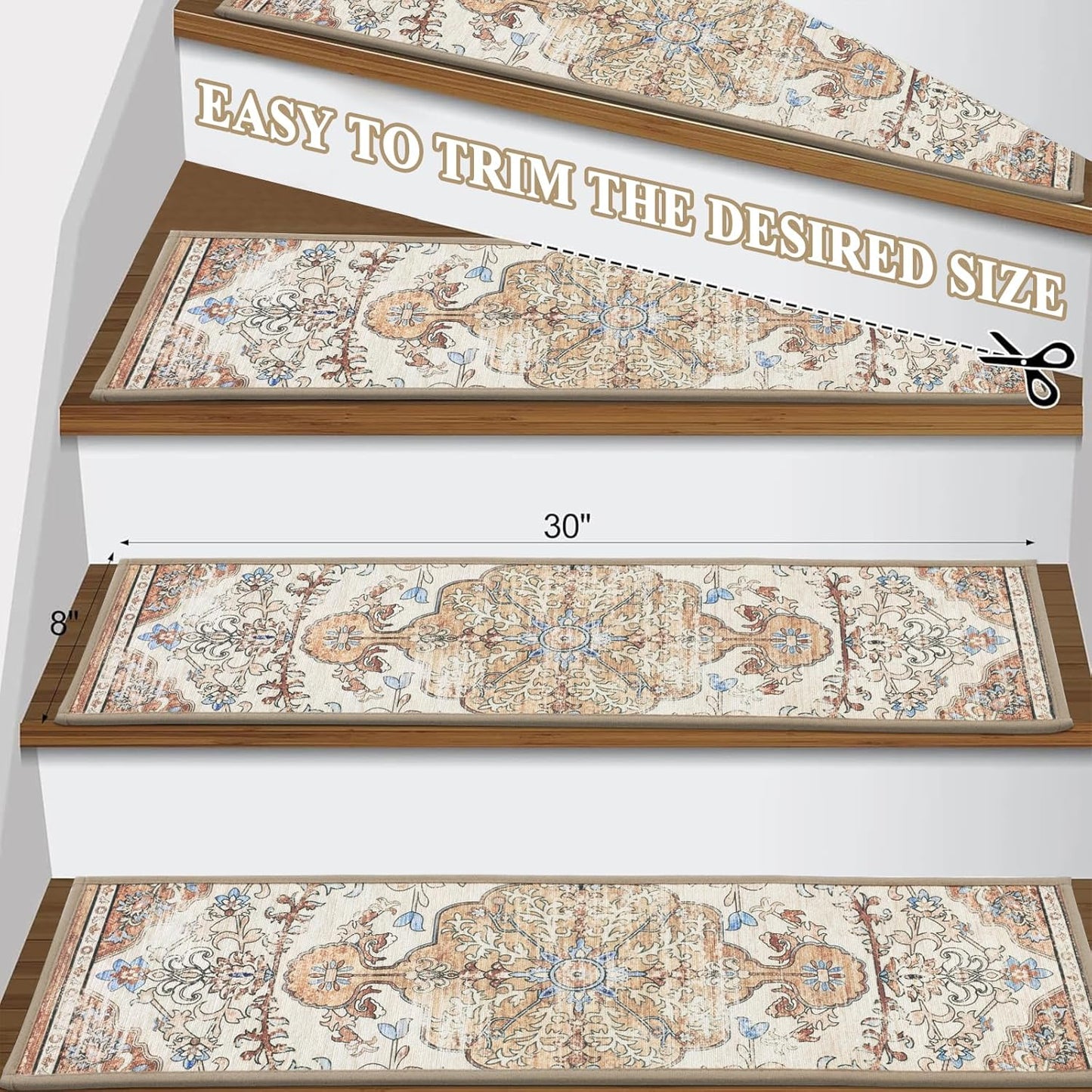 Pauwer Carpet Stair Treads for Wooden Steps Indoor 15 Pack 8" X 30" Peel and Stick Stair Treads Non Slip Staircase Step Treads Reusable Stair Runner Rugs for Dogs, Kids and Elders