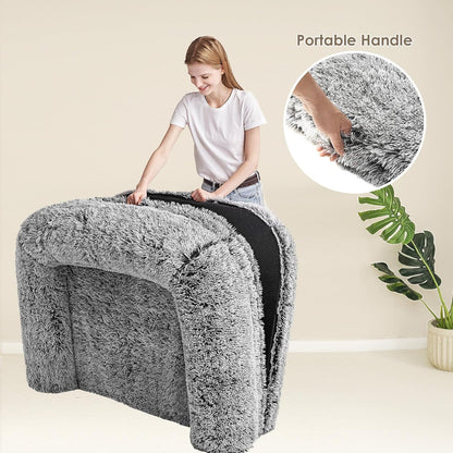 EHEYCIGA Foldable XXL Dog Bed for Large Sized Dog, 54"x38"x7.5" Faux Fur Fluffy Pet Couch Bed, Orthopedic Calming Memory Foam Big Pet Bed, Washable Pet Sofa Bed with Non-Slip Bottom, Dark Grey