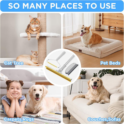 3 in 1 Carpet Rake for Pet Hair Removal, Tool Set of 3, 55” Long Handle Carpet Pet Hair Removal Carpet Scraper Dog Cat Hair Remover for Sofa, Couch, Car, Rug