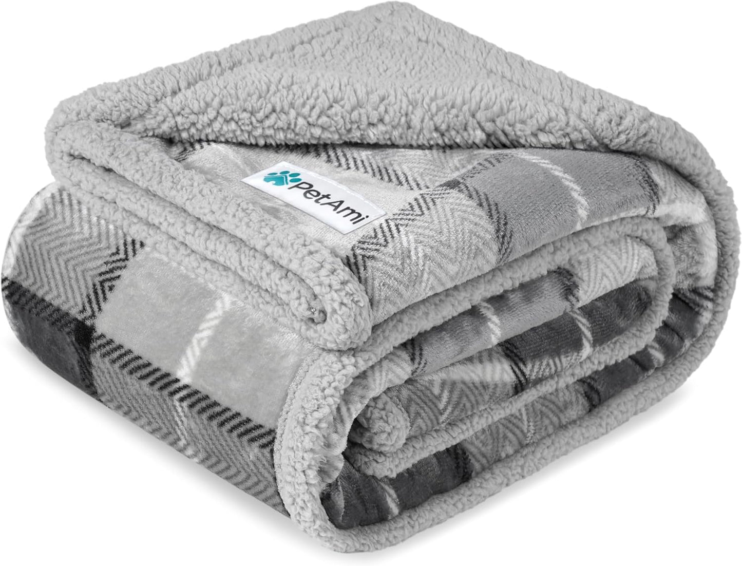 PetAmi Waterproof Dog Blanket for Couch, Large 60x40, Pee Proof Sherpa Fleece Reversible Pet Throw, Furniture Protector for Bed Sofa Kennel, Soft Washable Cover for Medium Dogs Cats, Grey Sherpa