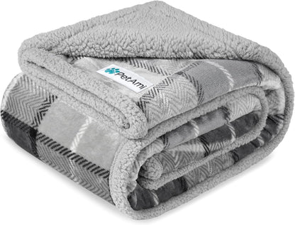 PetAmi Waterproof Dog Blanket for Couch, Large 60x40, Pee Proof Sherpa Fleece Reversible Pet Throw, Furniture Protector for Bed Sofa Kennel, Soft Washable Cover for Medium Dogs Cats, Grey Sherpa