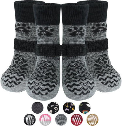 PUPTECK Anti Slip Dog Socks with Double Grippers for Hardwood Floors, Shoes for Hot/Cold Pavement, Boots & Paws Protectors to Prevent Licking, Traction Booties for Senior Small Large Dogs
