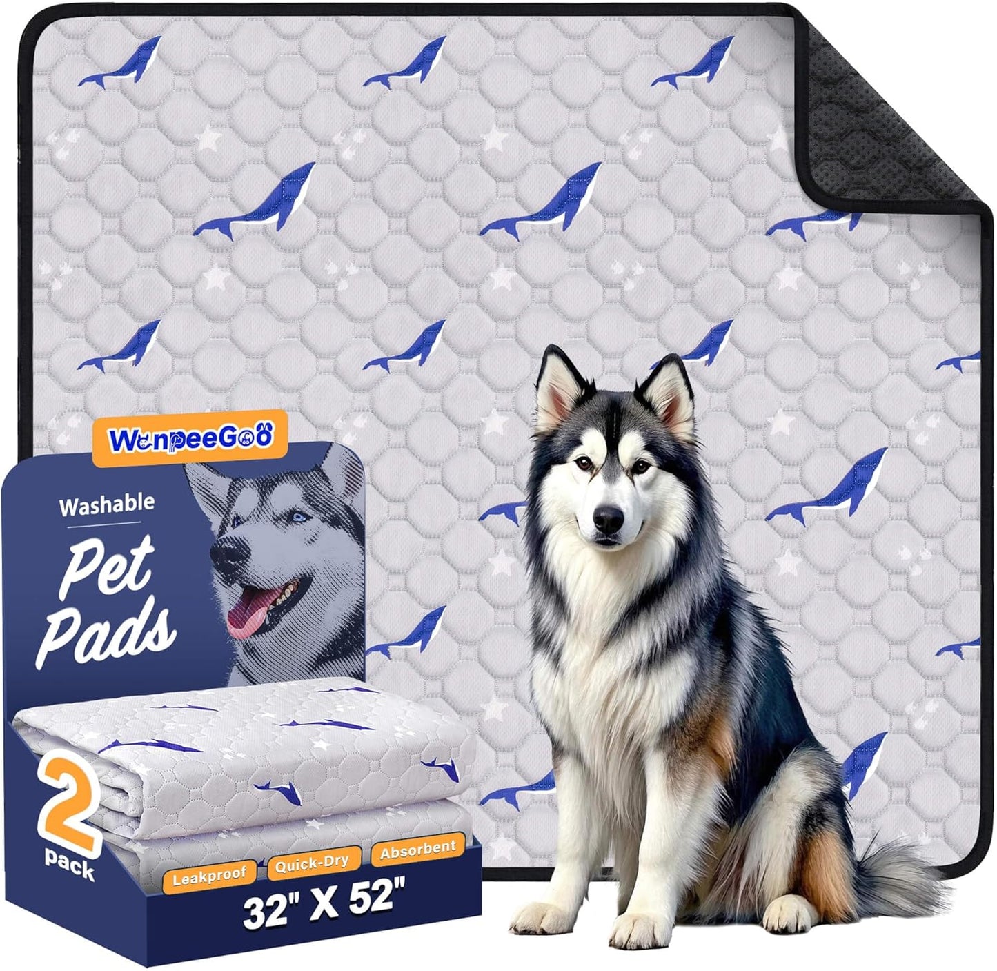 WanpeeGoo Washable Pee Pads for Dogs, 2Pack Reusable Puppy Pads, Super Absorbent & Leakproof Dog Pads, Anti-Slip Dog Pee Pads for Puppy Training & Incontinence, Feather Pattern 36"x41"