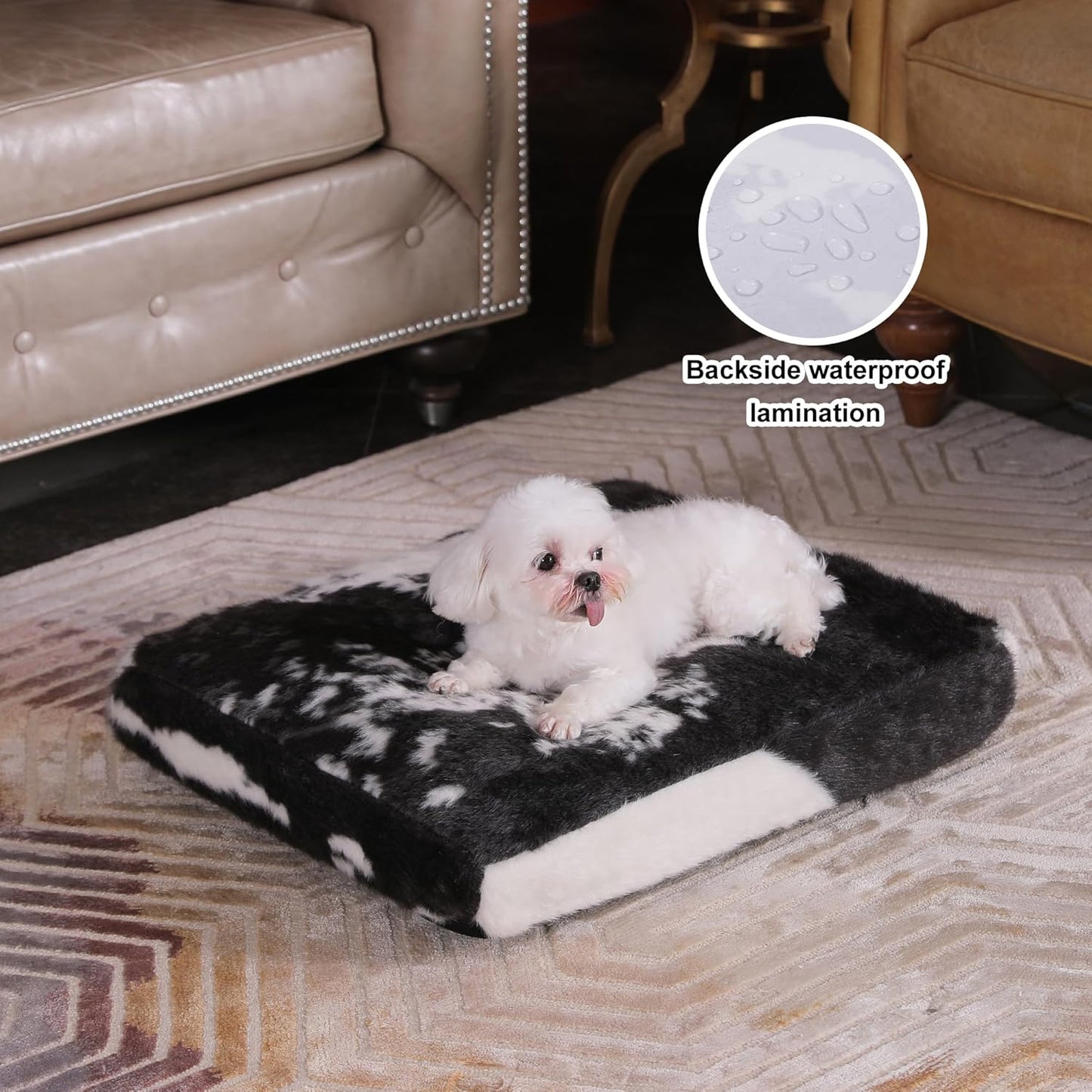 Bedfolks Waterproof Dog Crate Bed, Plush With Removable Washable Cover, Faux Fur Crate Pad for Medium Dogs, Fluffy Kennel 29"x21", Dark Grey