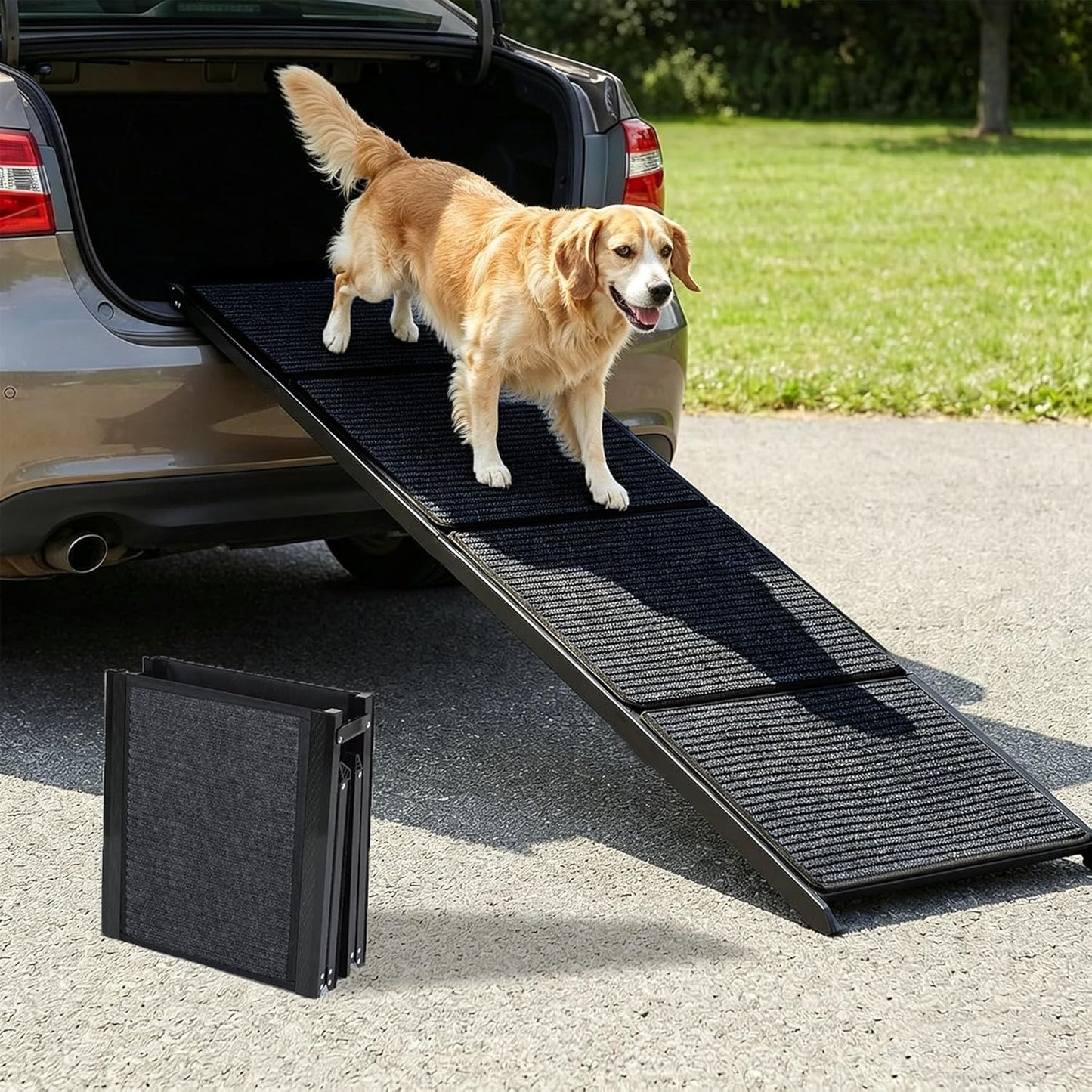 Dog Ramp for Car, Folding Dog Ramp for Large Dogs up to 250 lbs, Portable Dog Ramp for Truck, SUV & High Bed, Non-Slip Surface, Easy to Carry, Black (65" x 17.2")