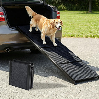 Dog Ramp for Car, Folding Dog Ramp for Large Dogs up to 250 lbs, Portable Dog Ramp for Truck, SUV & High Bed, Non-Slip Surface, Easy to Carry, Black (65" x 17.2")