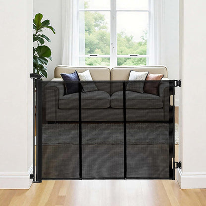 VEVOR Retractable Baby Gate, Extends to 202.7 inch Extra Wide, 39 inch Tall, with Reinforced Fiberglass Strips, Avoids Crawling Through, Mesh Dog Gate for Decks, Doorways, Garages, Indoor, Black