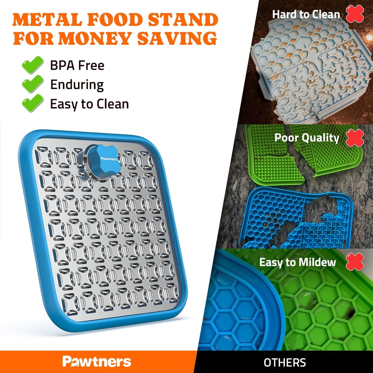 Lick Mat for Dogs & Cats, Stainless Steel Pet Slow Feeder for Crate Boredom & Anxiety Reduce, Cat Licking Pads with Spatula & Scrubbing Brush, Blue