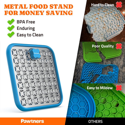 Lick Mat for Dogs & Cats, Stainless Steel Pet Slow Feeder for Crate Boredom & Anxiety Reduce, Cat Licking Pads with Spatula & Scrubbing Brush, Blue