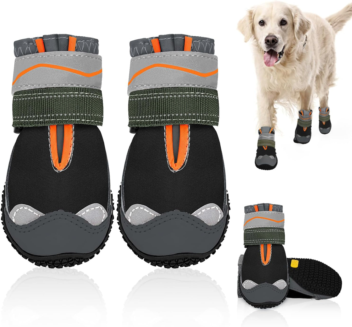 SlowTon Dog Shoes for Large Small Medium Dogs - Breathable Dog Boots for Summer Hot Pavement, Paw Protector for Outdoor Walking Winter Snow, Anti-Slip Rubber Dog Booties for Hardwood Floor (Green, 6)