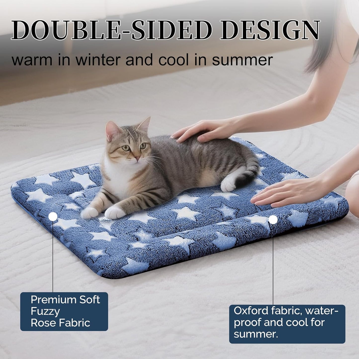 Dog Bed Mat, Reversible Crate Pad & Cute Dog Bed - Machine Washable Kennel Mat with Ultra Soft for Small Dogs (Cool/Warm), 24" x 18", Grey&Star