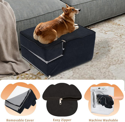 Dog Stairs for Small Dogs, 3 Step Dog Stair for High Bed and Couch, Non-Slip High Density Foam Sturdy Pet Steps with Removable Washable Cover for Older Cat