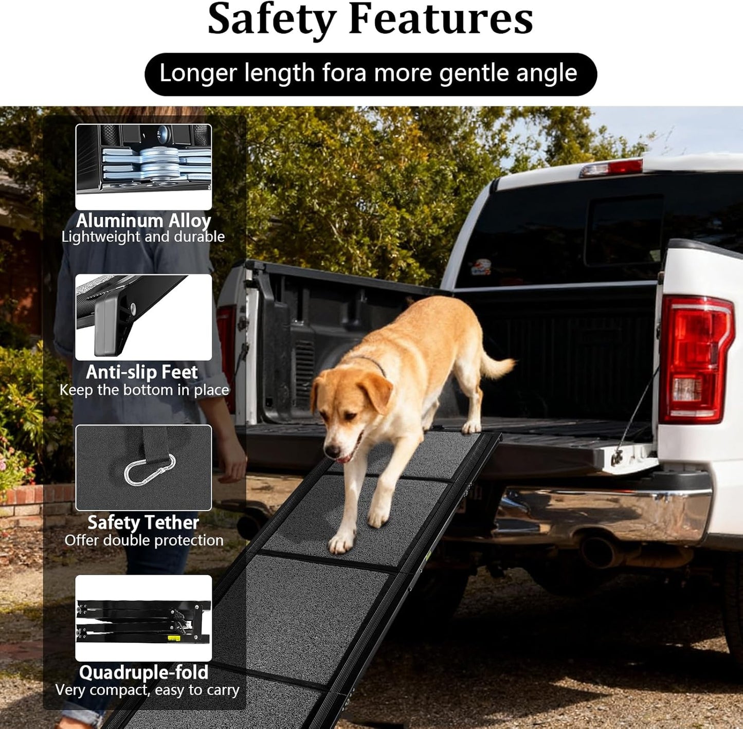 67" x 20" Dog Ramp for Car, Folding Pet Stair Ramps for Truck, SUV, Portable Pet Steps Load-Bearing 200LBS with Non-Slip Surface