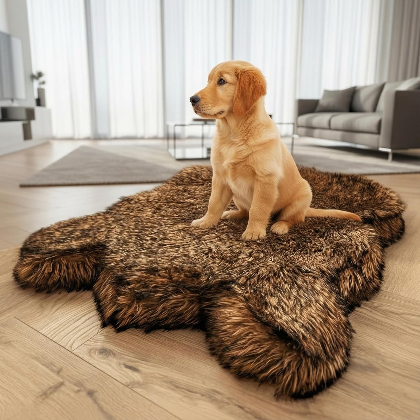 IHAPPYDOG Luxury Faux Fur Orthopedic Dog Bed, Memory Foam Dog Bed for Small, Medium, Large and XL Pets, Fluffy Pet Bed with Waterproof and Washable Cover (White w/Brown Tips, 50"x30")