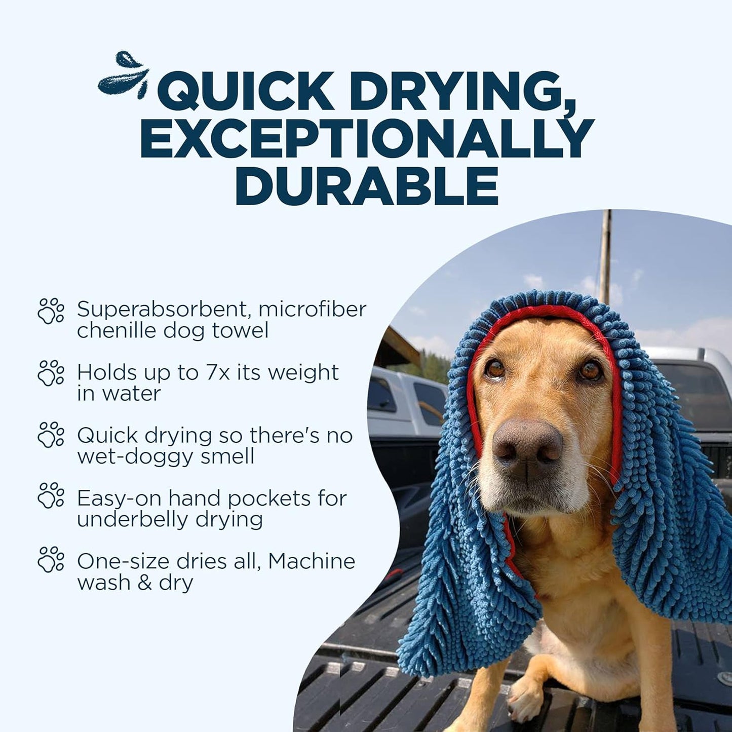 Soggy Doggy Super Shammy Dog Towel – Absorbent Microfiber Chenille Pet Towel for Drying Wet Dogs, Paws, Quick Dry Dog Shammy with Hand Pockets, Machine Washable – Chocolate/Oatmeal Trim, 31” x 14”