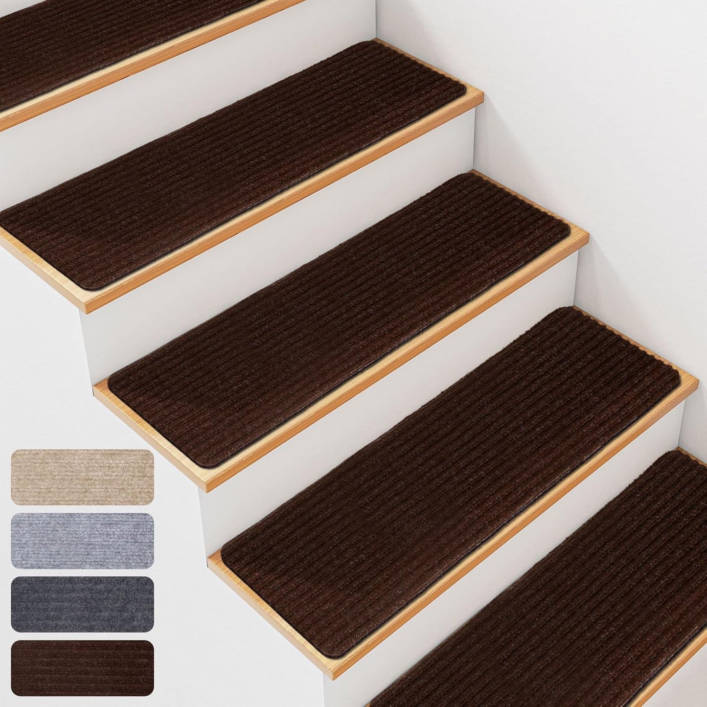 Extra Wide Non Slip Stair Treads for Wooden Steps – 15 Pack 9" x36'' Extra Wide Carpet Runners with Reusable Adhesive, Step Pads for Dogs, Kids, Seniors, Machine Washable – Geige