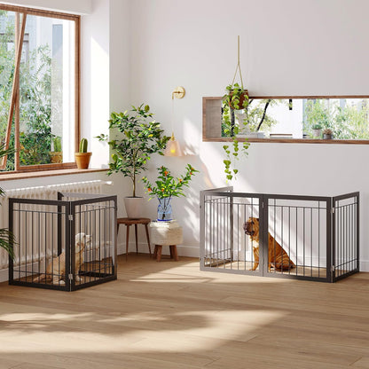 JSB 96-inch Extra Wide 30-inch Tall Dog gate with Door Walk Through, Freestanding Pet Gate for Halls, Stairs & Home, Pet Puppy Safety Dog Fence with 2PCS Support Feet (Black)