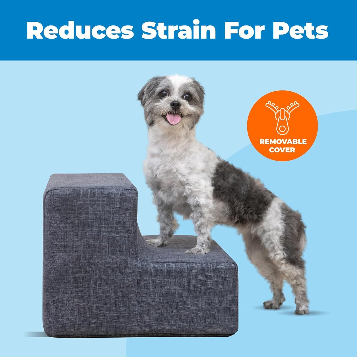 Best Pet Supplies Dog Stairs & Steps - Foam Steps for Small Dogs & Cats, Non-Slip Indoor Balanced Pet Step Support, Dog Ramp, No Assembly, Ash Gray Linen, 2-Step (12-inch Height)