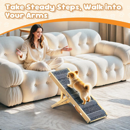 Pawaboo Foldable Dog Ramp, Small Dog Ramp for Couch, 4 Adjustable Height from 13'' to 21", Stable Pet Steps with Non-Slip Pad, Portable Pet Ramps Use for Couch Sofa Stairs, Wood