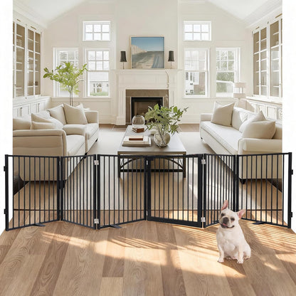 Snagle Paw Extra Wide Dog Gate,Free Standing Dog Fence with Door, Up to 104 Inch Wide Pet Gate with Support Feet for Stairs, Hallways, Doorways, Yard (Black, 4 Panels)
