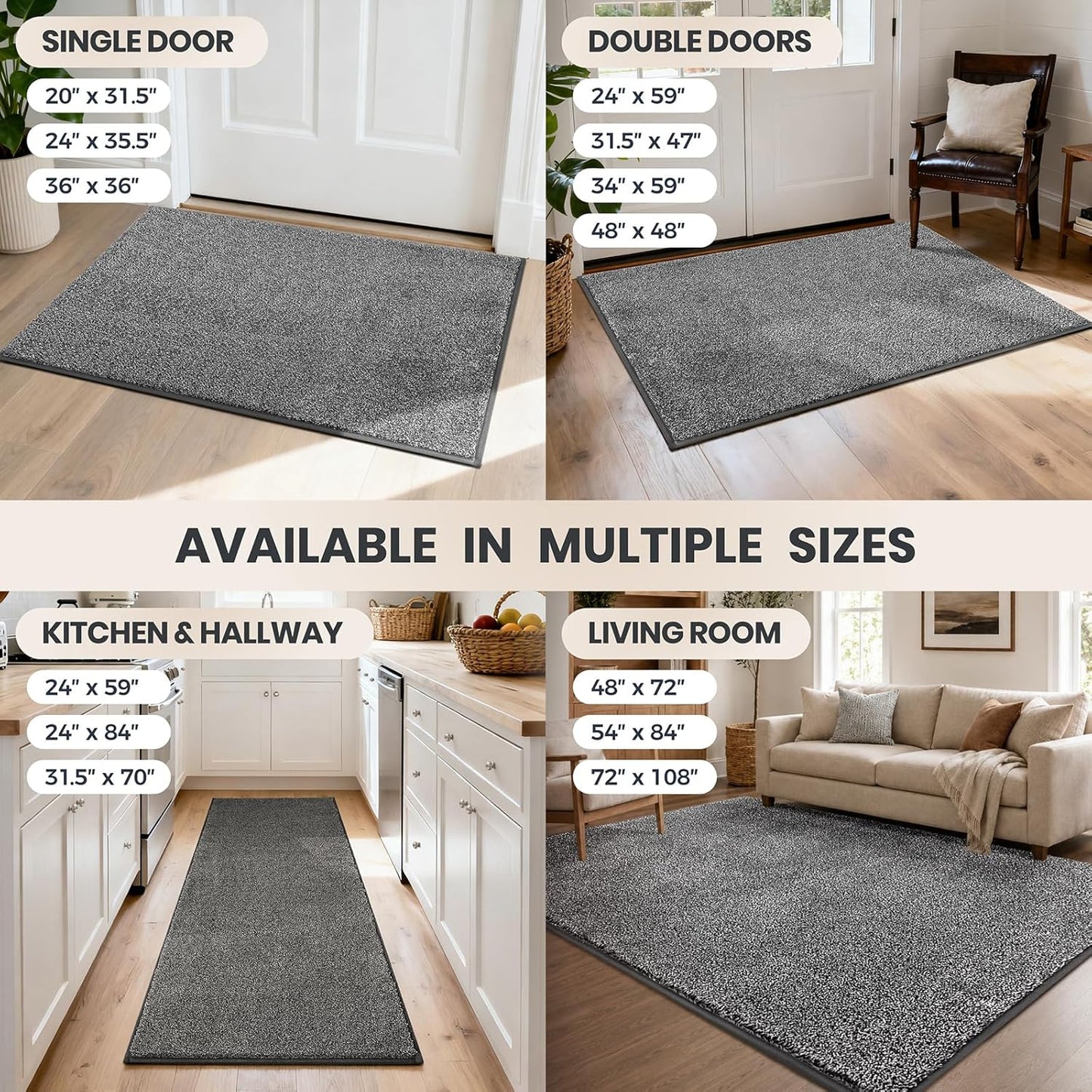 PURRUGS Dirt Trapping Door Mat 20" x 31.5", Non-Slip Machine Washable Entryway Rug, Dog Doormat, Indoor Front Door Mat, Super Absorbent Entry Rug for Muddy Shoes & Paws, Bluish Grey-Black