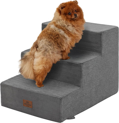 Joydeco Dog Stairs for Bed 15" H, 3-Step Pet Steps for Small Dogs and Cats, Dog Steps for High Bed, Non-Slip Balanced Ramp Indoor Pet Stairs, Beige