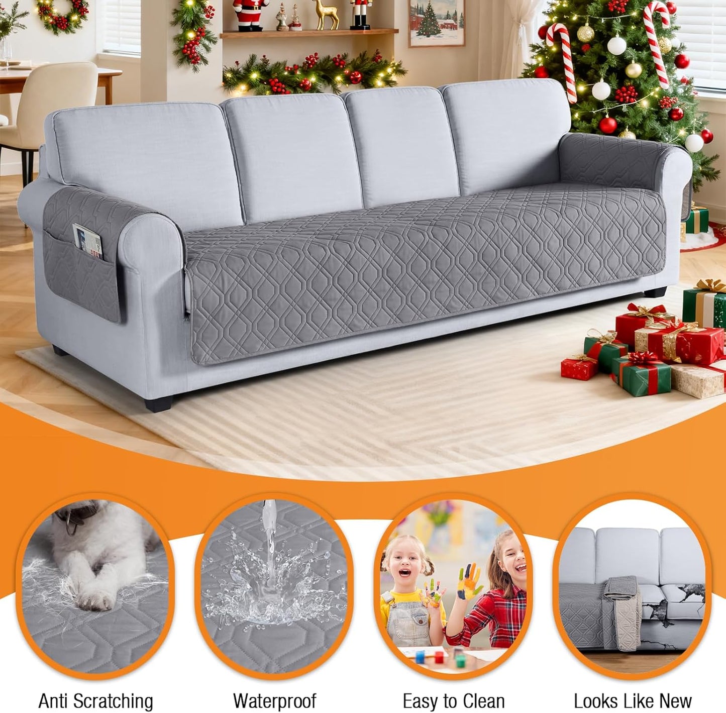 VANSOFY Couch Cover, Waterproof Sofa Covers Washable Slipcover Furniture Protector Couch Seat Covers Non-Slip Couch Cover for Dogs, Pets(Sofa, Dark Gray)