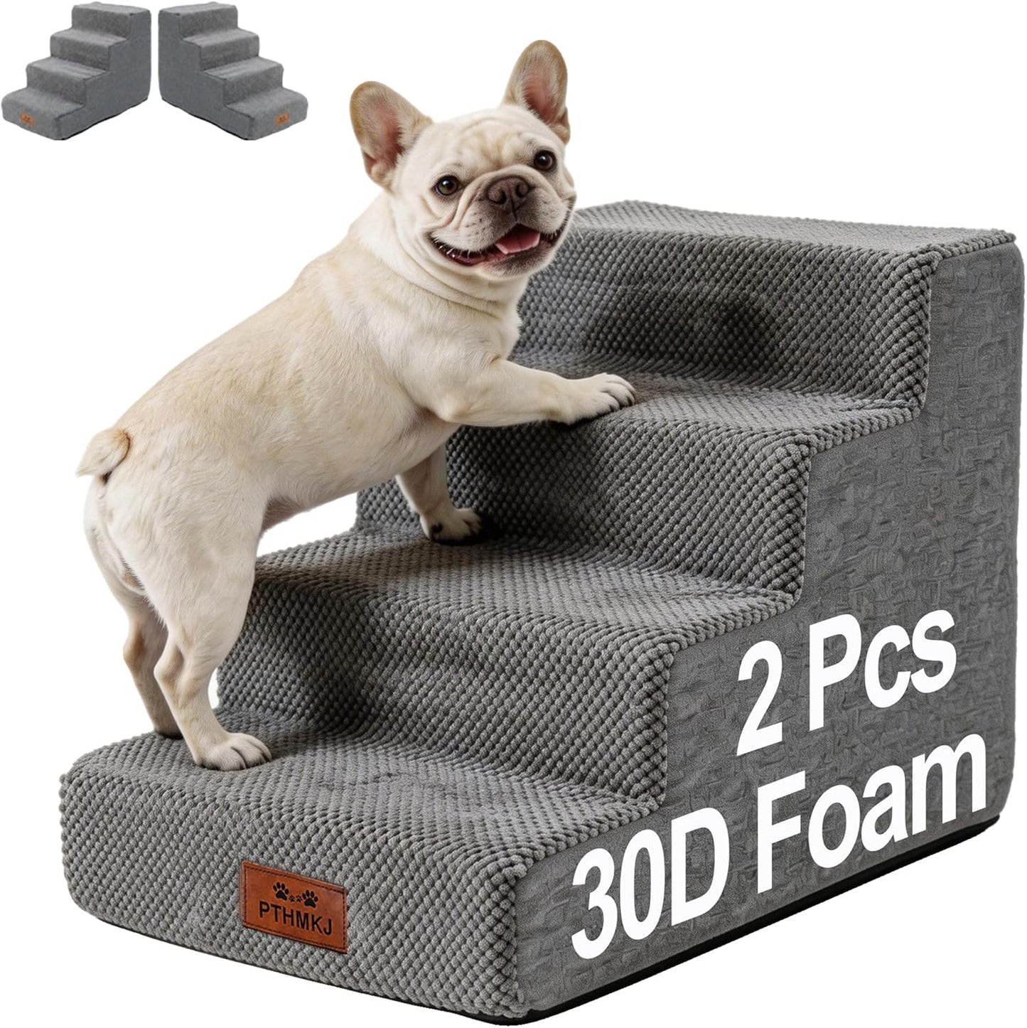 2 Pack Dog Stairs for Small Dogs 3-Step Pet Stairs for Bed Couch Chair Stool Non-Slip Pet Steps for Puppy Small Dogs Cat Older Pet Grey 13.6" H