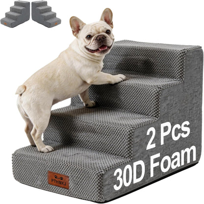 2 Pack Dog Stairs for Small Dogs 3-Step Pet Stairs for Bed Couch Chair Stool Non-Slip Pet Steps for Puppy Small Dogs Cat Older Pet Grey 13.6" H