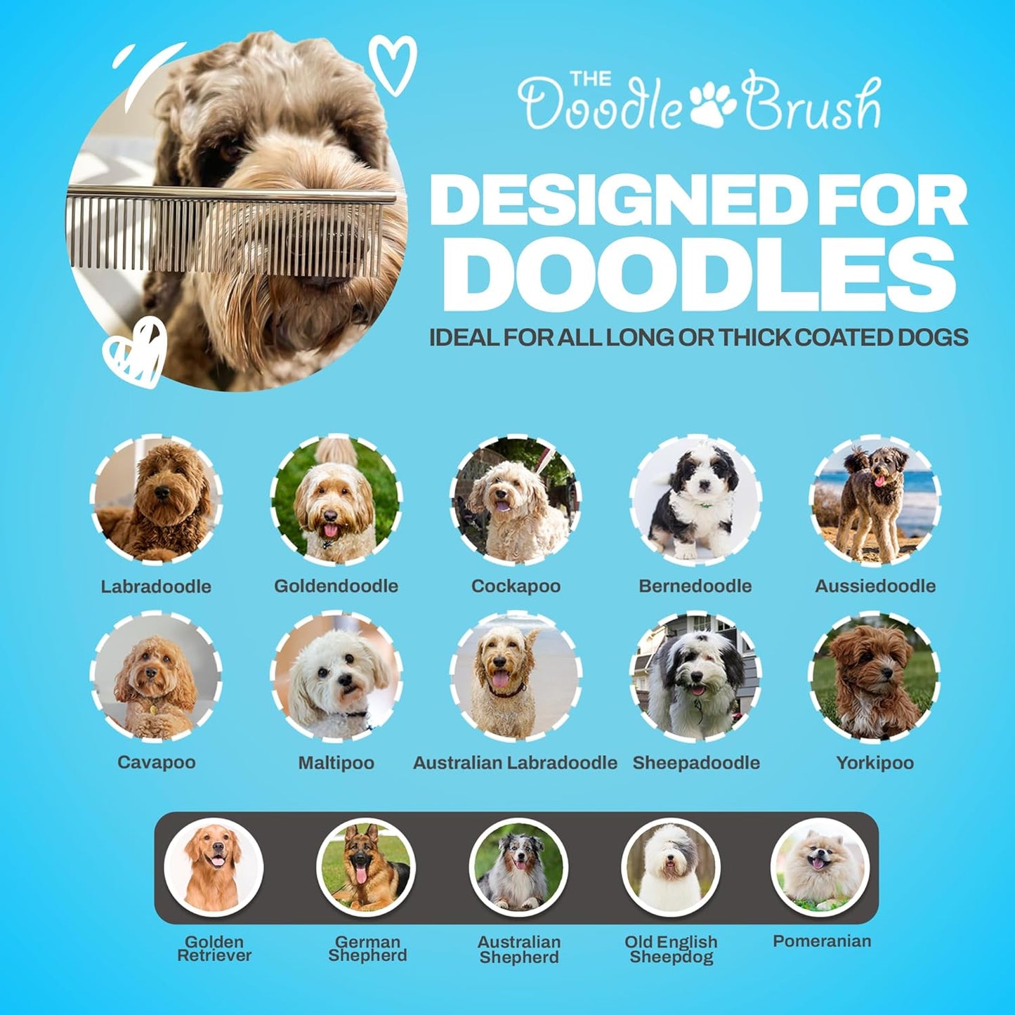 Grooming Kit, Slicker Dog Brush and Finishing Comb Set, Detangler & Dematting Grooming Tools for Dogs, Extra Long Pin Slicker & Metal Comb for Goldendoodle, Cockapoo, Cavapoo, Poodle